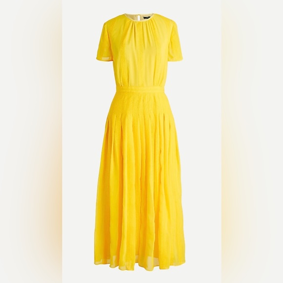 J.Crew ♡ midi dress in embroidered chiffon in bright kiwi yellow - Picture 3 of 11
